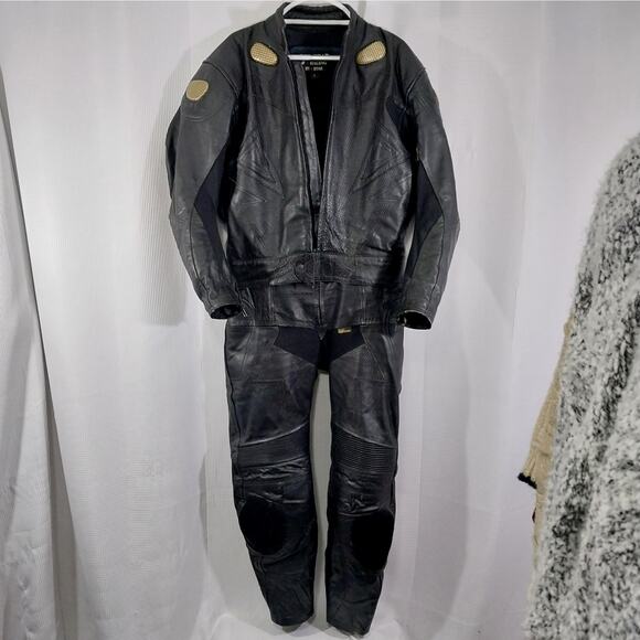 TOP GEAR BY 4 STAR! 100% FINE BLACK GENUINE LEATHER RACING SUIT, ARMORED! SZ L - Picture 3 of 16